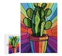 Puzzles pour Adolescents Colorful Cactus Pot Art Print Casse-tête pour Adolescents : Analyse Et Logique, Difficile Et Stimulant, Idéal comme Cadeau 500 PCS