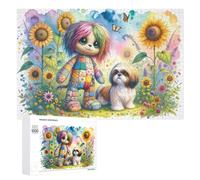 Puzzles pour Adolescents Colorful Patchwork Doll with Shih Tzu in Sunflower Field Puzzles pour Adultes Jeux De Détente Cadeaux pour Femmes Idéal comme Cadeau pour Toute La Famille 1000 PCS