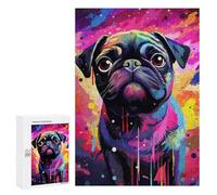 Puzzles pour Adolescents Colorful Pug Art Print-5 Puzzle Anti-Stress pour Adolescents Chaque Pièce Est Unique - Idéal comme Cadeau pour Toute La Famille 300 PCS