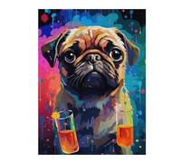 Puzzles pour Adolescents Colorful Pug with Drinks Puzzles pour Adultes Jeux Familiaux Difficile Difficile Est Idéal comme Cadeau 1000pcs(52x38cm)
