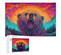 Puzzles pour Adolescents Colorful Roaring Bear Illustration Puzzles pour Adultes Jouets Anti-Stress Vacances À La Maison Passer Le Temps Interaction Parent-Enfant 1000 PCS