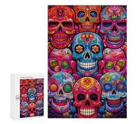 Puzzles pour Adolescents Colorful Sugar Skulls Artwork-1 Puzzles pour Adultes, Jeux Familiaux Amusants Et Humoristiques, Parfaits comme Cadeaux pour Toute La Famille 300 PCS