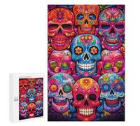 Puzzles pour Adolescents Colorful Sugar Skulls Artwork-1 Puzzles pour Adultes Jouets Anti-Stress Vacances À La Maison Passer Le Temps Interaction Parent-Enfant 1000 PCS