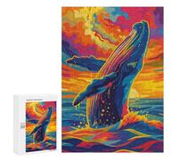 Puzzles pour Adolescents Colorful Whale Breaching at Sunset Puzzles pour Adultes, Jouets Anti-Stress, Difficile, Cadeau d'anniversaire, Cadeaux, 300 PCS