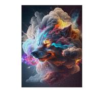 Puzzles pour Adolescents Colorful Wolf Portrait -9 Puzzles pour Adultes, Jouets À Monter Soi-même, Décoration Parfaite, Interaction Parent-Enfant 52x38cm/1000pcs