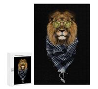 Puzzles pour Adolescents Cool Lion Head Withglasses Puzzles pour Adultes À Monter Soi-même, Décorations Murales, Idées Cadeaux pour Toute La Famille 300 PCS