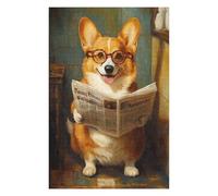 Puzzles pour Adolescents Corgi Reading Newspaper Puzzle Adulte, Jeu Familial, Difficile, Cadeau d'anniversaire, Cadeaux, 75x50cm/1000pcs