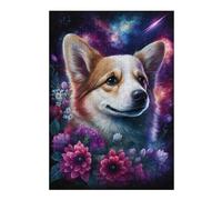 Puzzles pour Adolescents Cosmic Corgi with Flowers Jeu De Puzzle Familial, Cadeau d'anniversaire Ou De Noël 1000pcs(38x26cm)