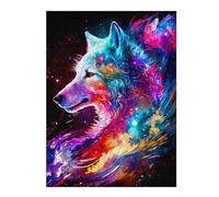 Puzzles pour Adolescents Cosmic Wolf Portrait Jeu De Puzzle Casse-tête Décoration Murale Cadeaux Uniques d'anniversaire Et De Noël 52x38cm/1000pcs
