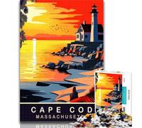 Puzzles pour Adolescents Coucher de Soleil sur Cape Cod, MA 1000 pièces Puzzle pour Adultes Adolescents, Jouets éducatifs d'apprentissage Décoration intérieure Unique et Cadeaux 75x50cm