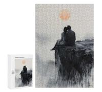 Puzzles pour Adolescents Couple on Clifftop with Serene Sunset Glow Jeu De Puzzle Familial pour Adultes, Amusant Et Humoristique, Activités À Faire À La Maison, 300 PCS