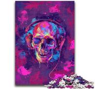 Puzzles pour Adolescents Crânes colorés avec écouteurs Jeu Stimulant Cadeaux pour Est idéal comme Cadeau pour Toute la Famille 26x38cm