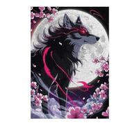 Puzzles pour Adolescents Crimson Moon Howl - Ethereal Wolf Amidst Sakura Storm Puzzle Anti-Stress - Un Cadeau Artistique pour Les Amis Et La Famille