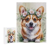 Puzzles pour Adolescents Cute Corgi with Flower Crown Watercolor Puzzle Adulte - Décoration Murale - Découpe De Précision pour Les Gamers 500 PCS