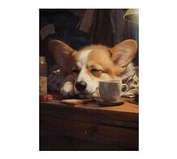 Puzzles pour Adolescents Cute Dog Corgi Coffee Cozy Puzzles pour Adultes, Jeu De Réflexion, Décoration Intérieure, pour Toute La Famille 38x26cm/1000pcs