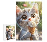 Puzzles pour Adolescents Cute Kitten Eating Ice Cream Puzzles pour Adultes Jeu Manuel Cadeau d'anniversaire Cadeau d'anniversaire, Cadeaux, 1000 PCS