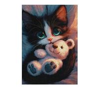 Puzzles pour Adolescents Cute Kitten with Teddy Bear Puzzles pour Adultes, Jouet, Décoration Murale, Décoration Intérieure, Défi À Réaliser 38x26cm/1000pcs