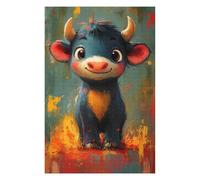 Puzzles pour Adolescents Cute Oil Paint Cartoon Bull Puzzles pour Adultes Jeu Manuel Décoration Intérieure Est Idéal comme Cadeau 75x50cm/1000pcs