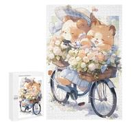 Puzzles pour Adolescents Cute Teddy Bears Riding Bicycle with Flowers Puzzle Anti-Stress pour Adolescents Chaque Pièce Est Unique - Idéal comme Cadeau pour Toute La Famille 1000 PCS