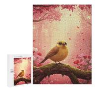 Puzzles pour Adolescents Cute Yellow Bird in Pink Forest Puzzles pour Adultes Jeux Manuels Cadeaux pour Femmes Stimule Le Cerveau 500 PCS
