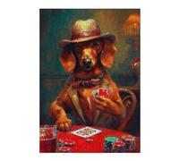 Puzzles pour Adolescents Dachshund Plays Poker Puzzles pour Adultes, Jouets Anti-Stress, Décoration Murale, Cadeaux De Noël Et d'anniversaire 38x26cm/1000pcs