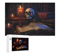 Puzzles pour Adolescents Dark Gothic Bookshelf with Skull and Candles Puzzles pour Adultes Jeux De Détente Cadeaux pour Femmes Idéal comme Cadeau pour Toute La Famille 1000 PCS