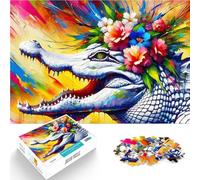 Puzzles pour Adolescents de 1000 pièces Alligator majestueux en Fleurs en Acrylique défi éducatif Décoration d'intérieur 26x38cm