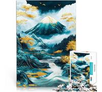 Puzzles pour Adolescents de 1000 pièces Art céleste doré et Bleu du Mont Fuji Casse-tête pour décoration Murale 75x50cm