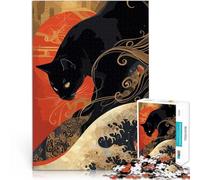 Puzzles pour Adolescents de 1000 pièces Art Japonais du Chat Noir Jouets Anti-Stress Décoration Murale, Cadeaux Uniques pour Anniversaire et Noël 50x70cm