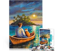 Puzzles pour Adolescents de 1000 pièces Aventure sur l'île avec Un Chat Jeux Amusants Offrir en Cadeau à Toute la Famille 50x70cm