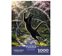 Puzzles pour Adolescents De 1000 Pièces Black Cat Playing in Cherry Blossoms Puzzles pour Adultes, Jeux Familiaux, Décoration Murale, Défi Éducatif 38x26cm/1000pcs