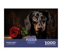Puzzles pour Adolescents De 1000 Pièces Black Dachshund with Rose Puzzles pour Adultes Jeux Relaxants, Amusants Et Humoristiques Cadeaux d'anniversaire Uniques 38x26cm/1000pcs