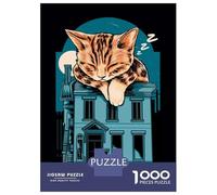 Puzzles pour Adolescents De 1000 Pièces Cat on Top of House Print Puzzle, Jeu Manuel, Décoration Murale, Idéal comme Cadeau pour Toute La Famille 38x26cm/1000pcs