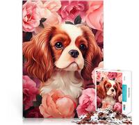Puzzles pour Adolescents de 1000 pièces Cavalier King Charles Spaniel à Roses Défi Difficile Bon Cadeau 75x50cm