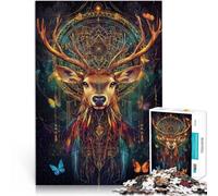 Puzzles pour Adolescents de 1000 pièces Cerf Magique Fantastique Soulagement du Stress avec des pièces de Formes aléatoires entièrement imbriquées 26x38cm