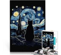 Puzzles pour Adolescents de 1000 pièces Chat inspiré de la Nuit étoilée Défi Difficile Décoration d'intérieur et Cadeaux Uniques 75x50cm