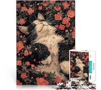 Puzzles pour Adolescents de 1000 pièces Chat Mignon Roulant Sakura Soulagement du Stress Offrir en Cadeau à Toute la Famille 52x38cm