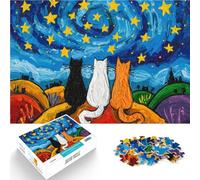 Puzzles pour Adolescents de 1000 pièces Chats sous Un Ciel étoilé Jouets à Faire soi-même Excellent Cadeau pour Les Jeux 38x52cm