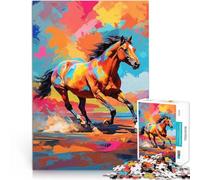 Puzzles pour Adolescents de 1000 pièces Cheval Sauvage coloré Courant Librement Défi Difficile décoration Murale 38x26cm