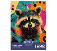 Puzzles pour Adolescents De 1000 Pièces Colorful Raccoon Portrait with Vinyl Record Rebel Raccoon Urban Pop Animal Portrait Puzzle pour Adultes - Jeu De Réflexion - Améliore La Mémoire - Cadeaux Pou