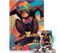 Puzzles pour Adolescents de 1000 pièces Cool Monkey Skateboarding Staycation Tuer Le Temps Cadeaux du Père Noël Secret 52x38cm