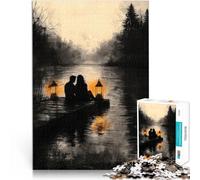 Puzzles pour Adolescents de 1000 pièces Coucher de Soleil Romantique sur Un lac en Style Monochrome Casse-tête Une œuvre d'art 75x50cm