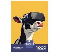 Puzzles pour Adolescents De 1000 Pièces Cow with VR Headset on Yellow Puzzles pour Adolescents - Jeux Relaxants - Cadeaux pour Femmes, Amis Et Famille 38x26cm/1000pcs