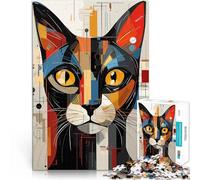 Puzzles pour Adolescents de 1000 pièces Cubisme de Chat coloré Soulagement du Stress Décoration Murale, Cadeaux Uniques pour Anniversaire et Noël 26x38cm