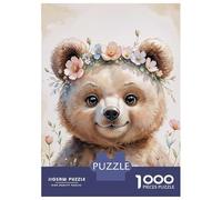 Puzzles pour Adolescents De 1000 Pièces Cute Bear with Flowers Watercolor Puzzles pour Adultes, Jeux Familiaux, Décoration Murale, Défi Éducatif 52x38cm/1000pcs