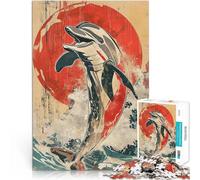 Puzzles pour Adolescents de 1000 pièces Dauphin Soleil Levant Vintage Impossible Décoration Murale, Cadeaux Uniques pour Anniversaire et Noël 38x26cm
