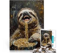 Puzzles pour Adolescents de 1000 pièces Drôle de Paresseux Mangeant des Spaghettis Jeu Pratique Une œuvre d'art 52x38cm