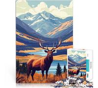 Puzzles pour Adolescents de 1000 pièces Élan dans la vallée de la Montagne Jeu de Quiz Convient pour la décoration de Bureau 52x38cm
