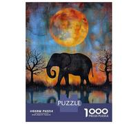 Puzzles pour Adolescents De 1000 Pièces Elephant Moon Reflection Puzzles pour Adultes Jeux Relaxants, Amusants Et Humoristiques Cadeaux d'anniversaire Uniques 38x26cm/1000pcs