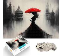 Puzzles pour Adolescents de 1000 pièces Femme au Parapluie Rouge Difficile et défi Activités Amusantes à la Maison, Cadeaux d'anniversaire, Cadeaux de Voyage, 38x26cm